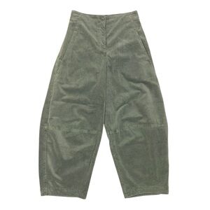 Oska Women's Corduroy Barrel Leg Pants Size 0 Dark Green 23.5" Inseam Relax Fit